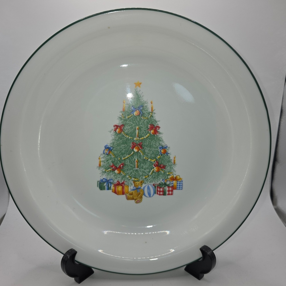 Corelle by Corning Christmas Tree Pasta Bowl Rimmed Soup‎ Plate Green Trim USA
